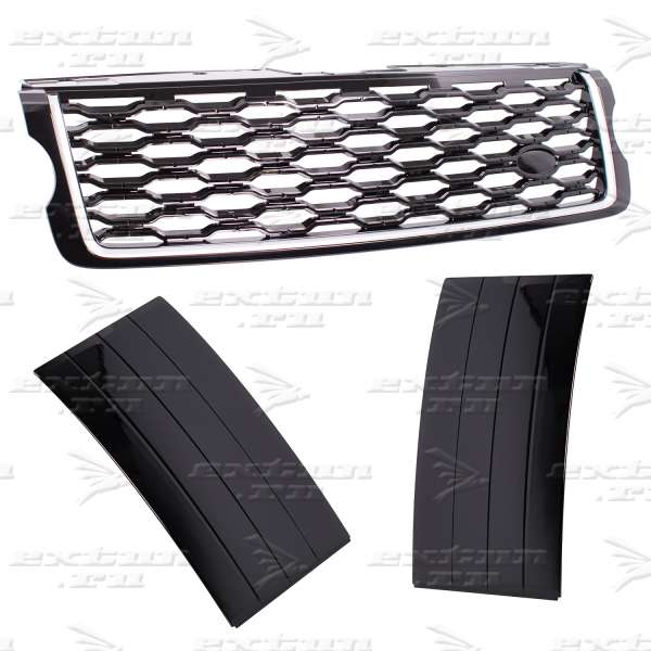 Решетка радиатора и жабры на Range Rover дизайн 2018 черная серебро и черные