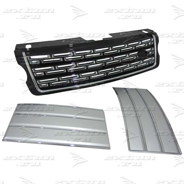 Решетка радиатора и жабры Autobiography на Range Rover 2013-нв. черная + серебро