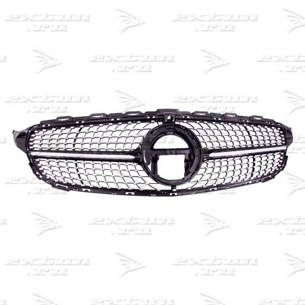 Решетка радиатора Diamond Sport Mercedes C-klasse W205 черная под камеру