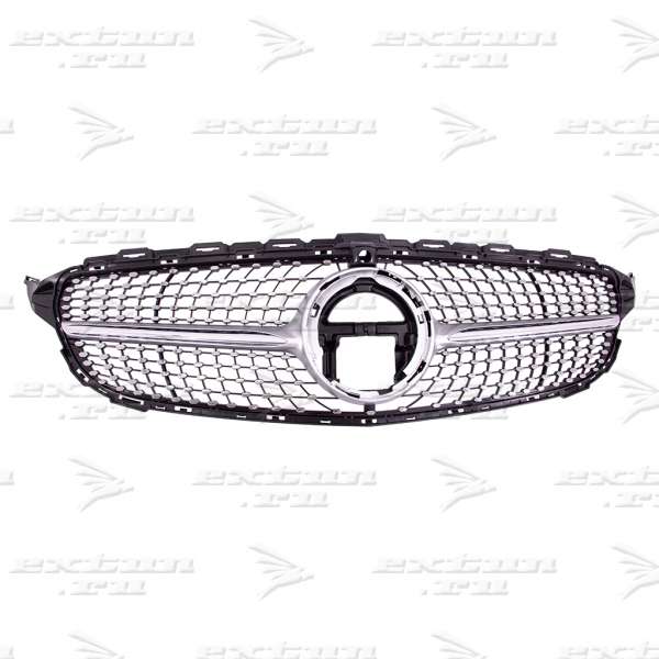 Решетка радиатора Diamond Sport Mercedes C-klasse W205 серебро под камеру